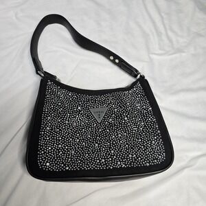 Y2K Guess Alcey Rhinestone Shoulder Bag Black Sparkle Studded Logo Accent